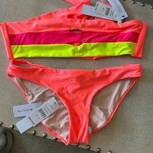 PilyQ PQ bandeau bikini top with full ruched bottoms